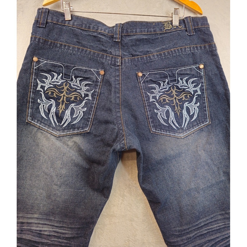 Brooklyn Express Baggy Relaxed Straight Jeans 38X33 Skater Hip Hop Embroidered